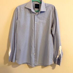 Men’s Dress Shirt Blue and White Check Cotton Custom Made Fitted